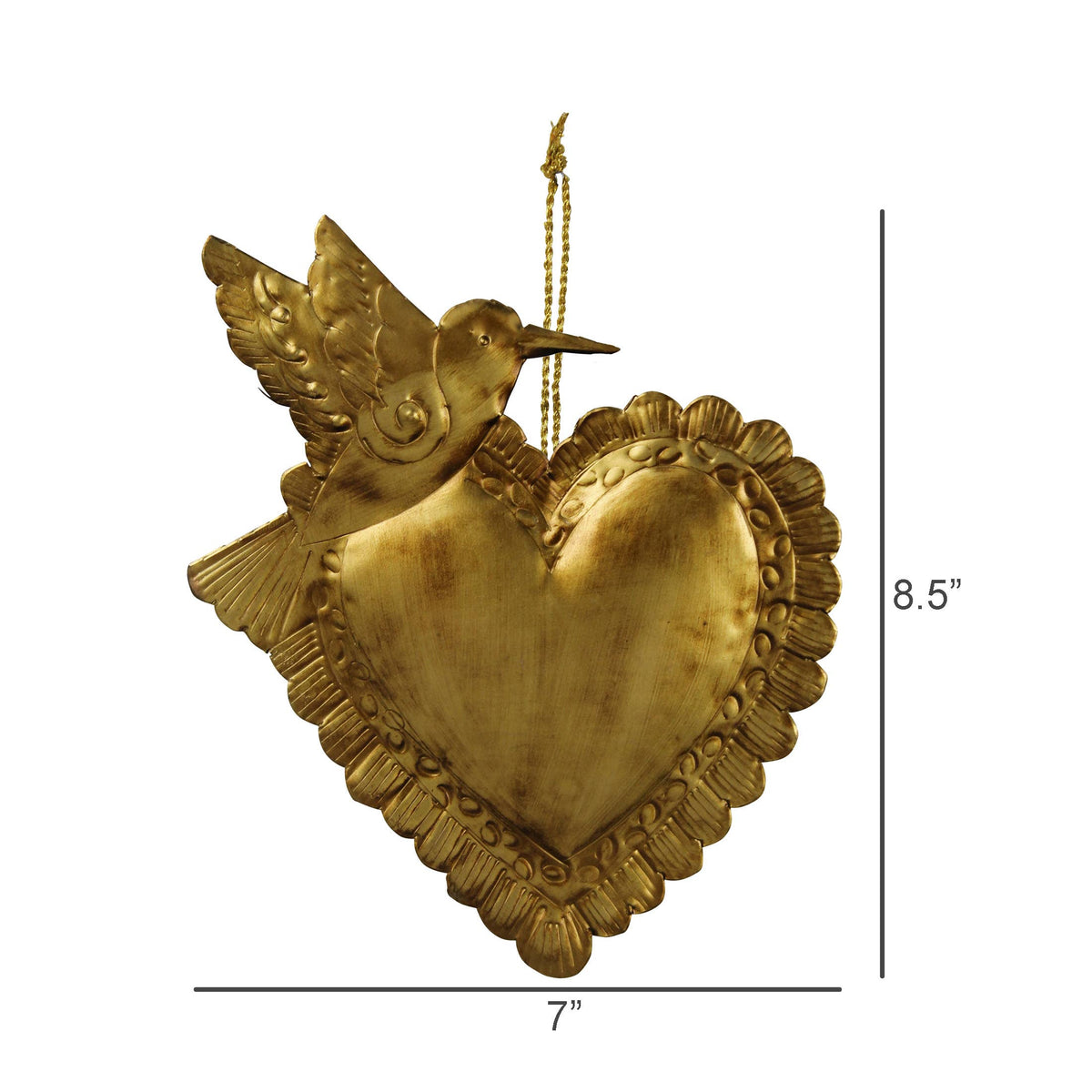 Hummingbird on Heart, Antique Gold