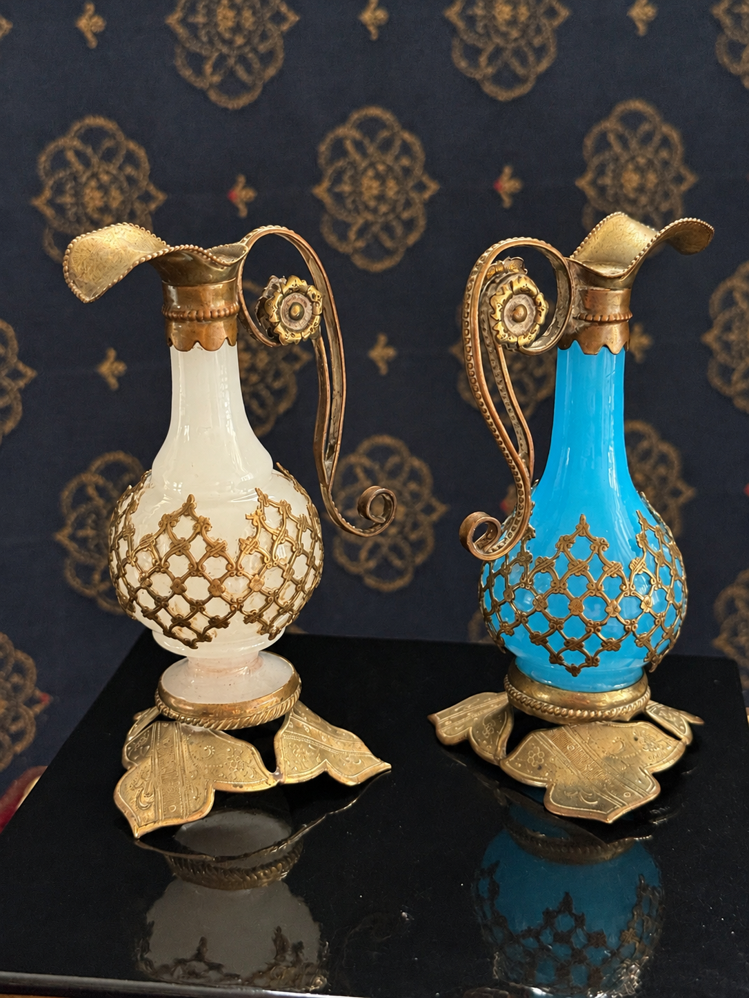 Miniature Turquoise or White Opaline Glass Grand Tour–Style Ewer