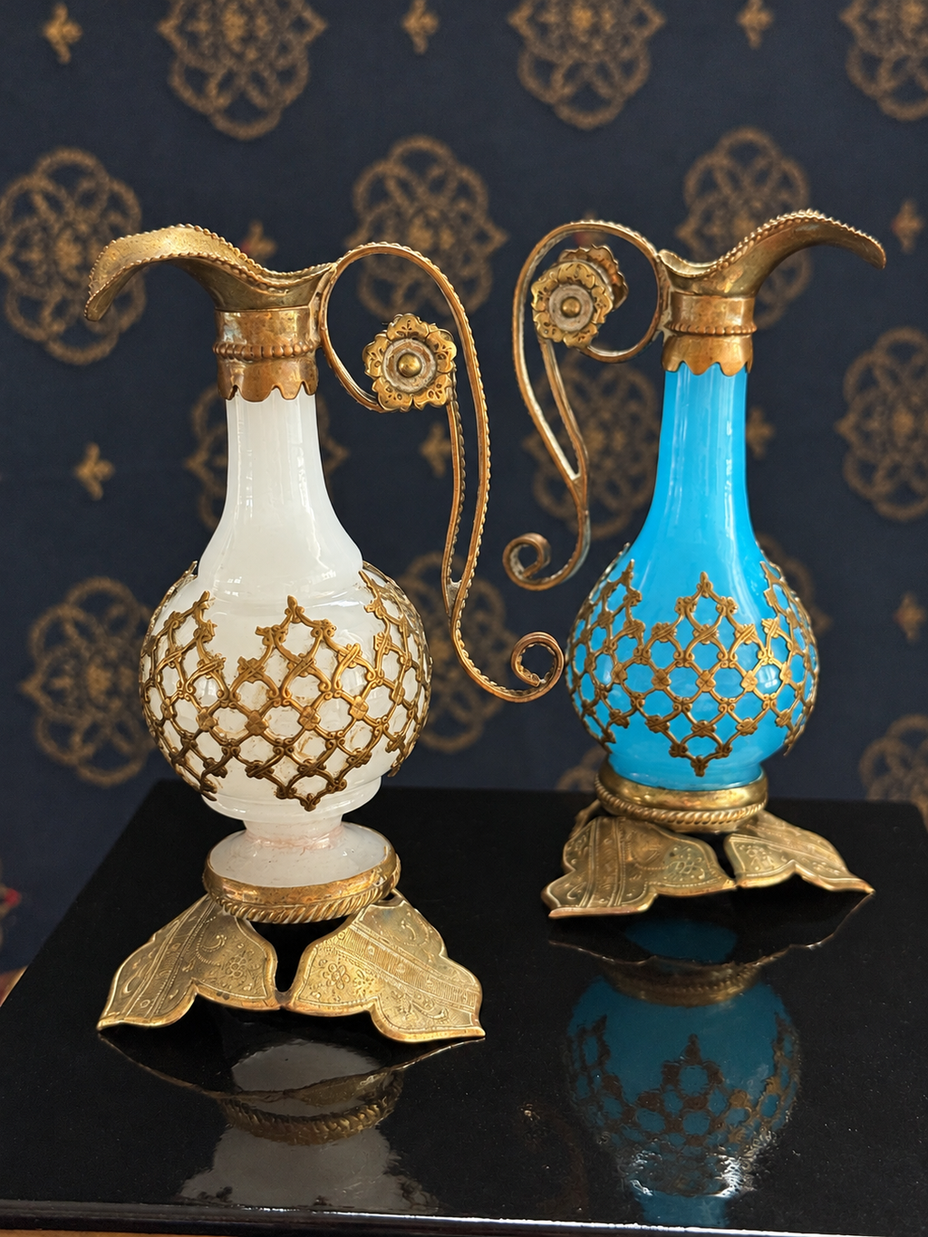 Miniature Turquoise or White Opaline Glass Grand Tour–Style Ewer