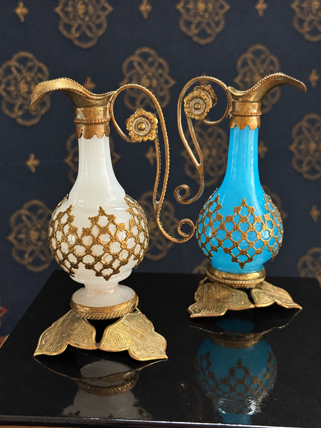 Miniature Turquoise or White Opaline Glass Grand Tour–Style Ewer