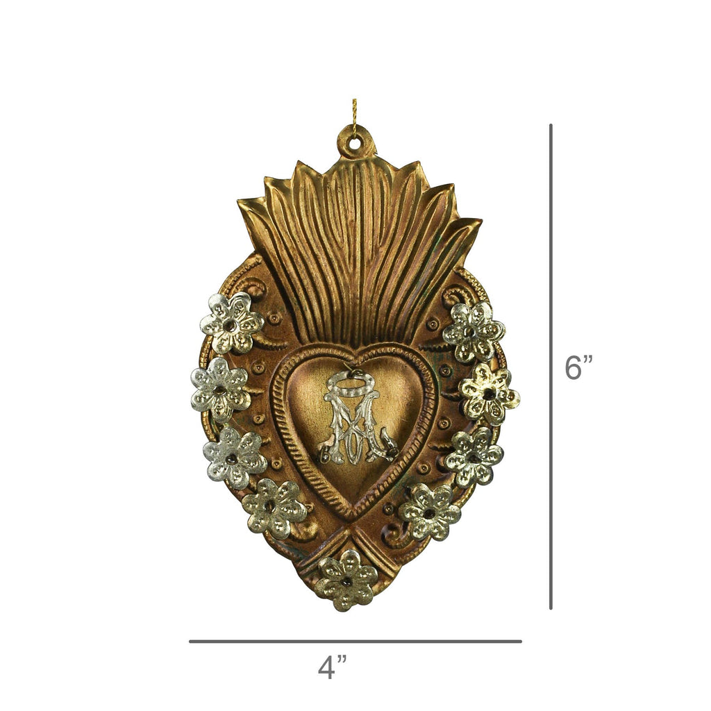 Adorned Sacred Heart Milagro, Gold Antique