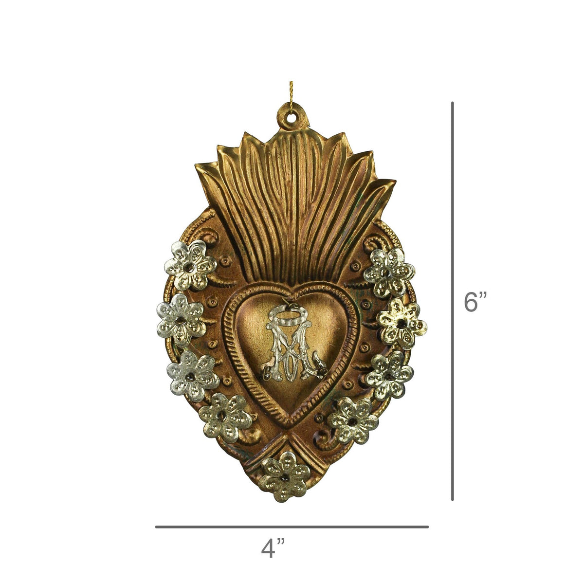 Adorned Sacred Heart Milagro, Gold Antique