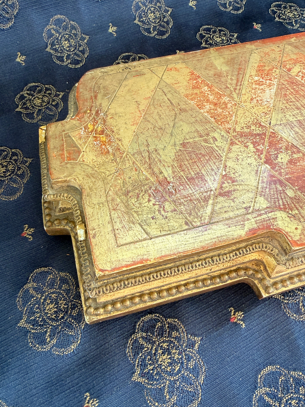 Large Antique French Gilt Display Plinth with Geometric Top