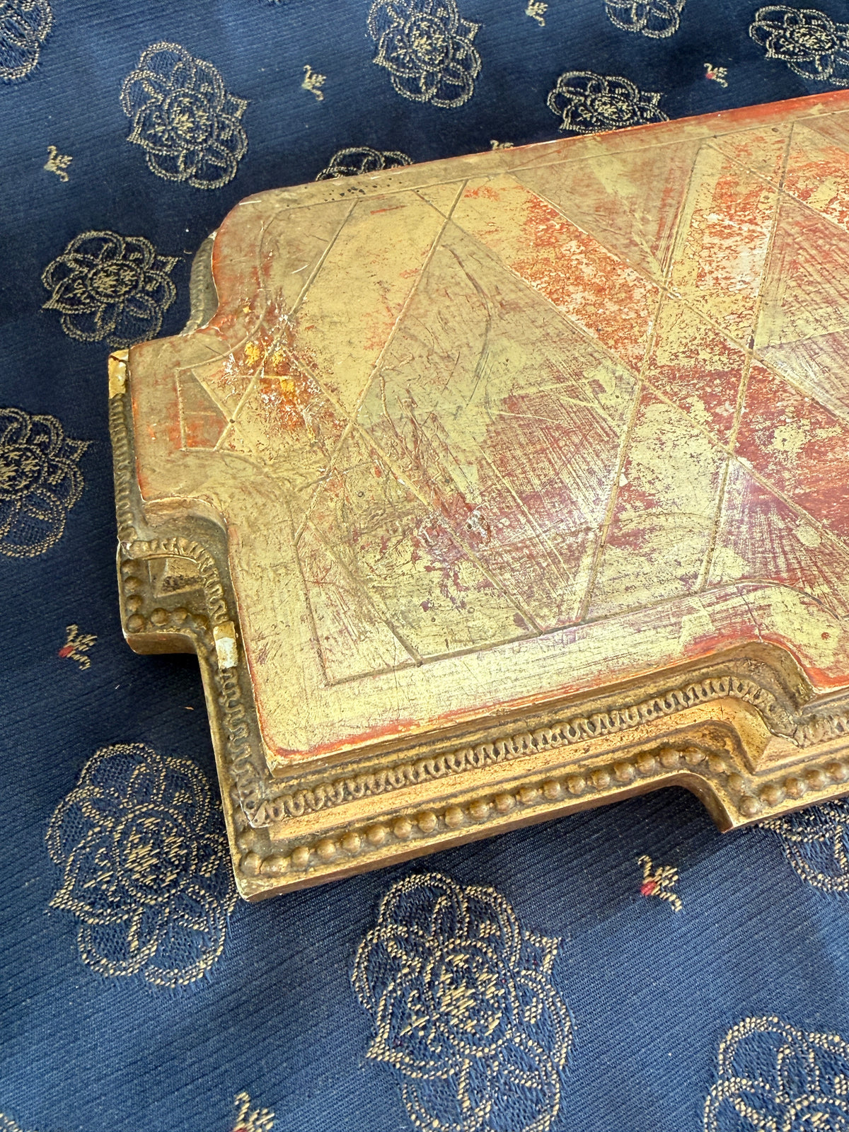 Large Antique French Gilt Display Plinth with Geometric Top
