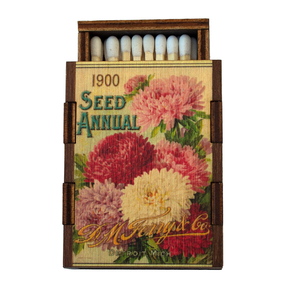 K — 1900 Seed Annual wooden book matchbox