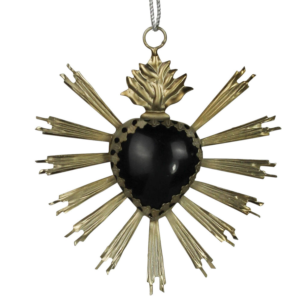 Heart Aflame Ornament, Silver Antique