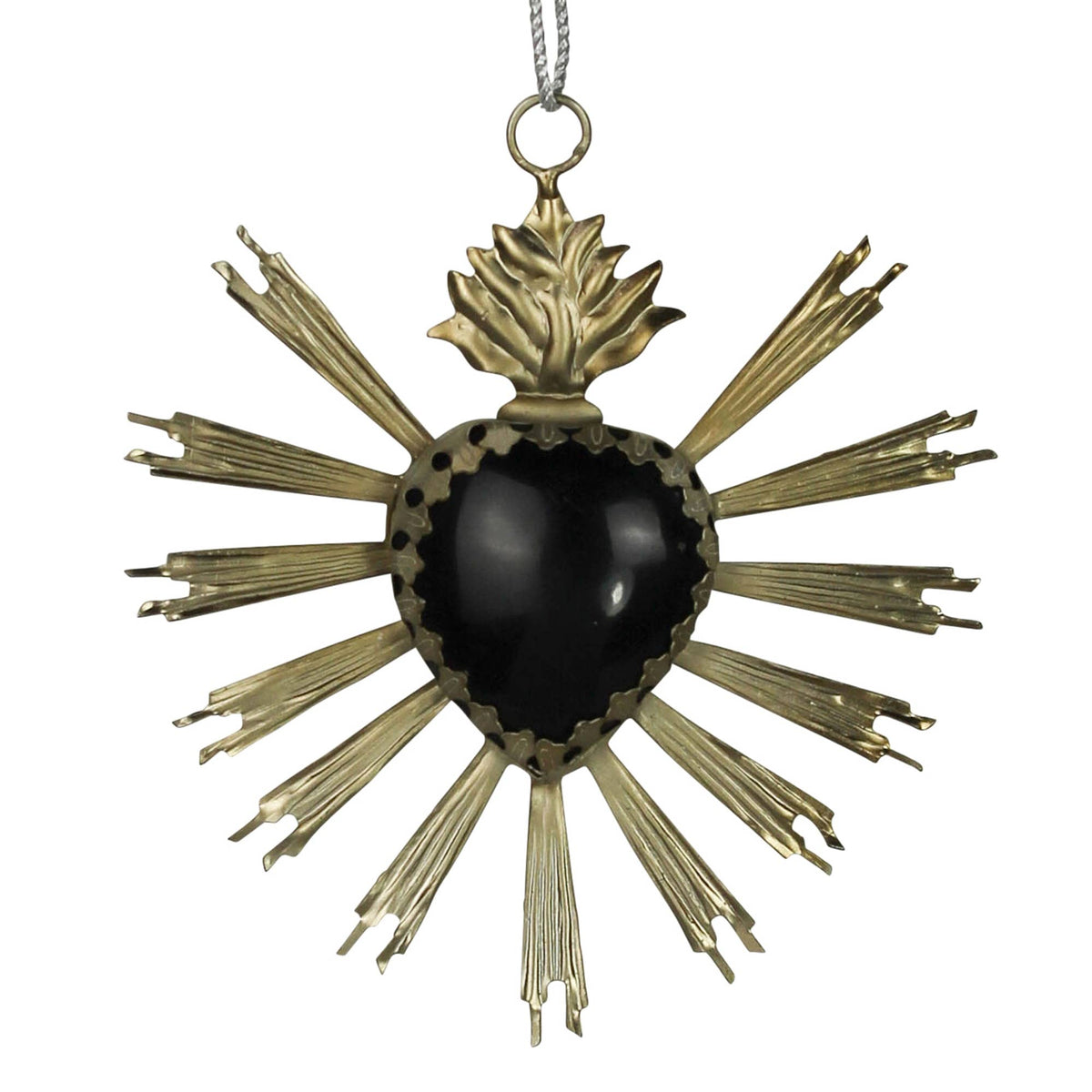 Heart Aflame Ornament, Silver Antique