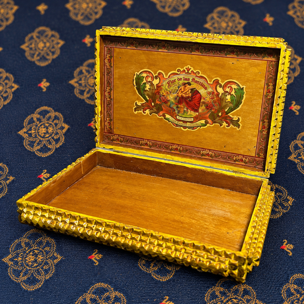 Signed Pops Casey Tramp Art Cigar Box — Golden Finish
