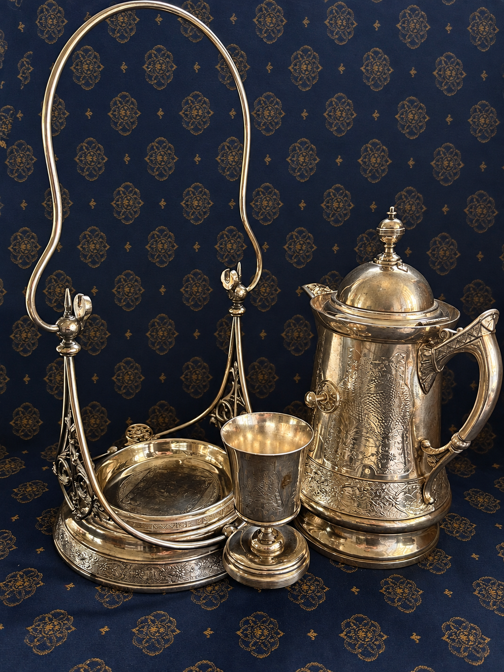 Victorian Derby Silverplate Tilting Water Pitcher, Stand & Goblet | Aesthetic Movement Style