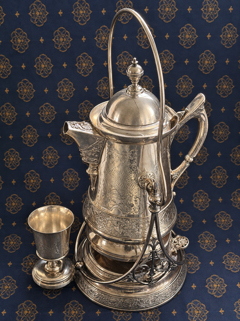 Victorian Derby Silverplate Tilting Water Pitcher, Stand & Goblet | Aesthetic Movement Style