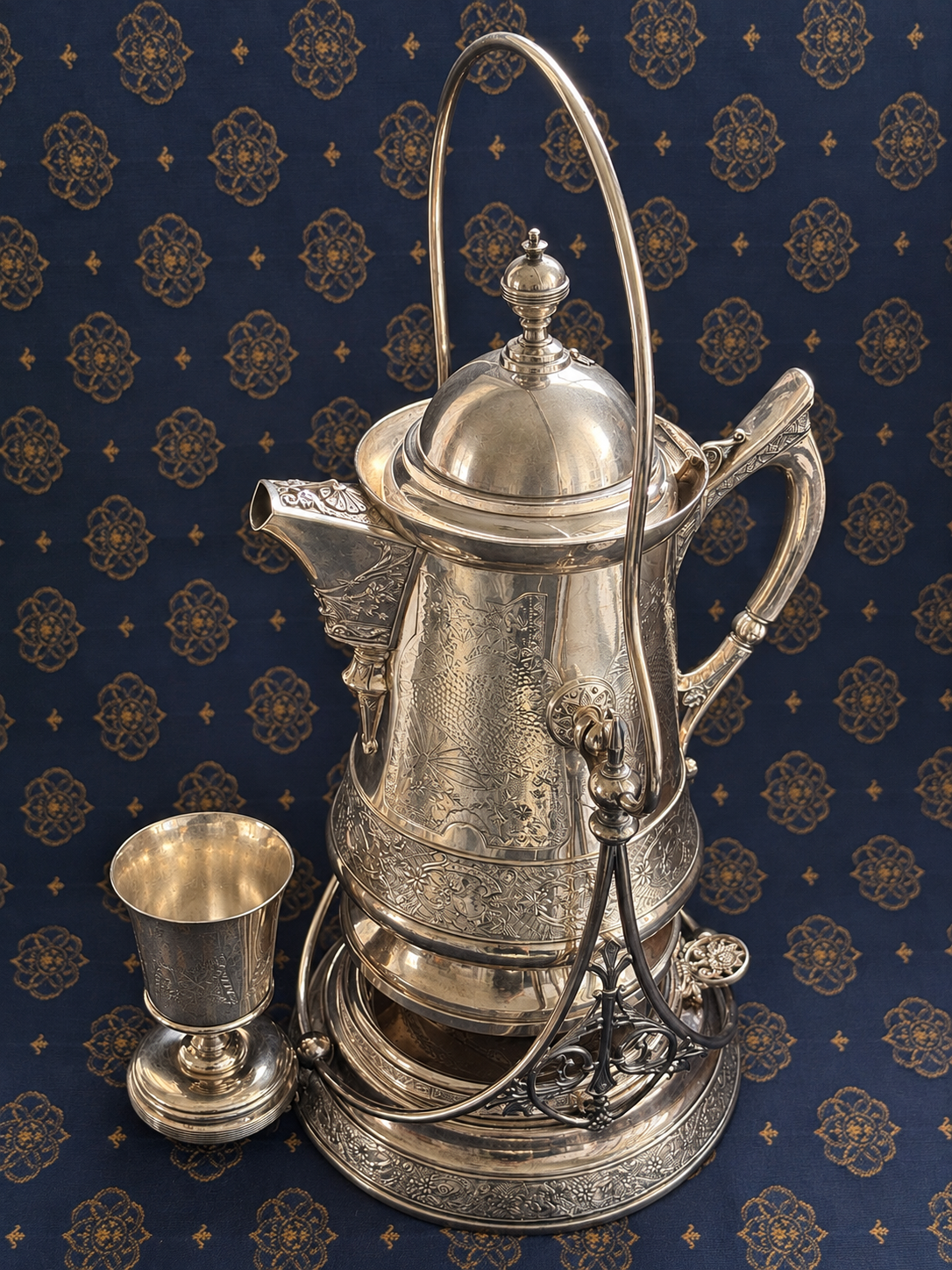 Victorian Derby Silverplate Tilting Water Pitcher, Stand & Goblet | Aesthetic Movement Style