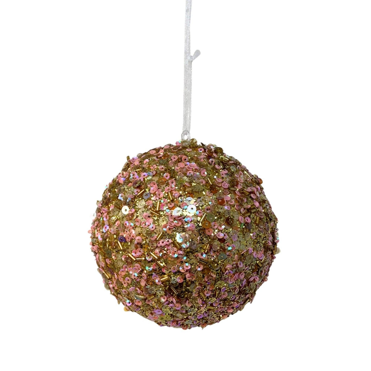 SHINE BRIGHT JEWEL BEAD BALL ORNAMENT - CHAMPAGNE/IRIDESCENT