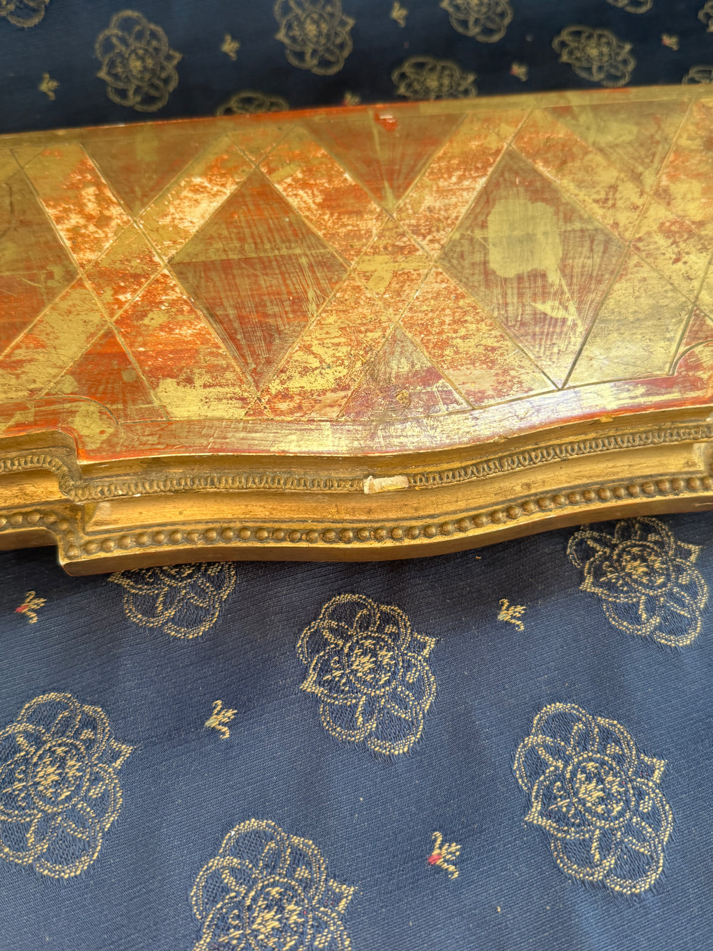 Large Antique French Gilt Display Plinth with Geometric Top