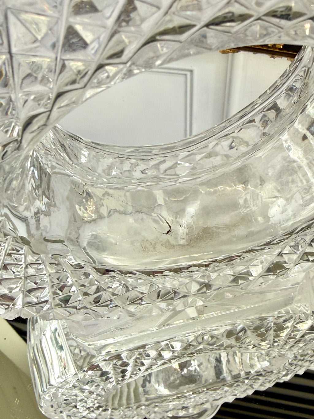 Vintage Cut Crystal Ring Decanter with Geometric Stopper
