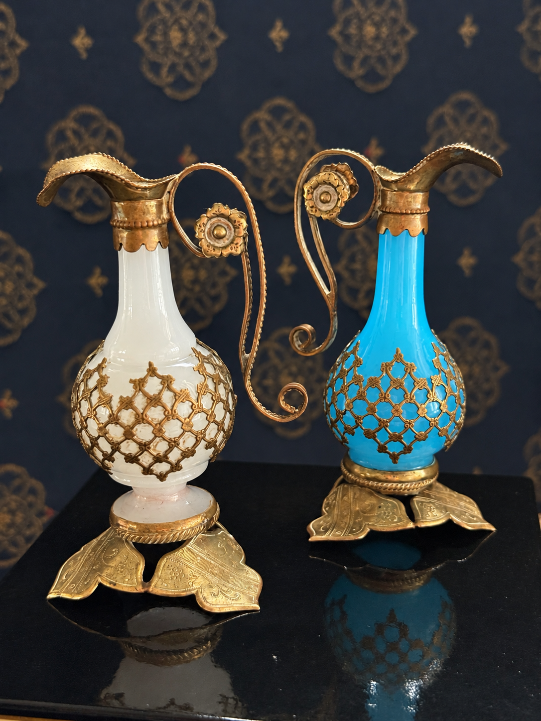 Miniature Turquoise or White Opaline Glass Grand Tour–Style Ewer