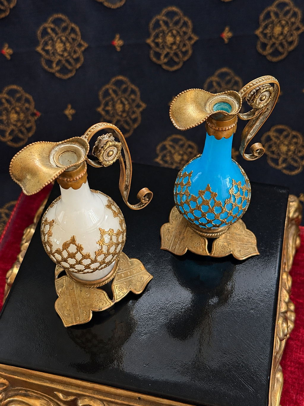 Miniature Turquoise or White Opaline Glass Grand Tour–Style Ewer