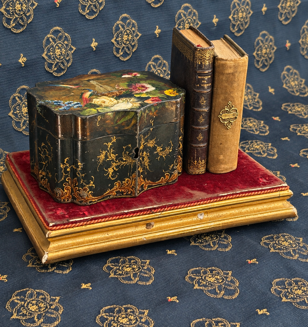 Antique French Gilt Display Plinth with Red Velvet Top