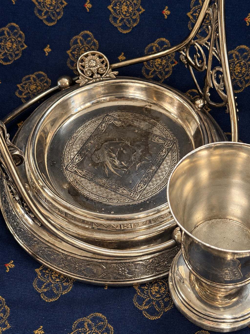 Victorian Derby Silverplate Tilting Water Pitcher, Stand & Goblet | Aesthetic Movement Style