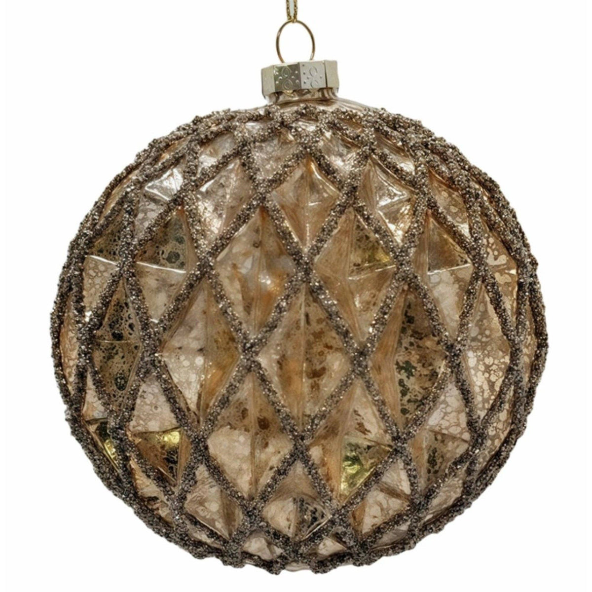 Vintage Estate Gold Glass Ball Ornament 4.5"