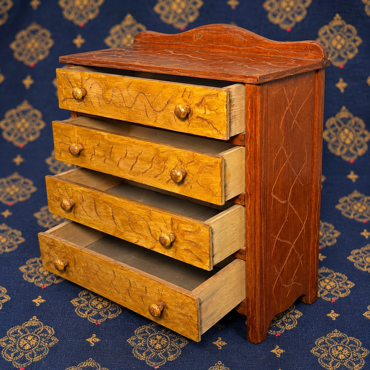 Signed Pops Casey Miniature Chest — Carved Folk Art Dresser