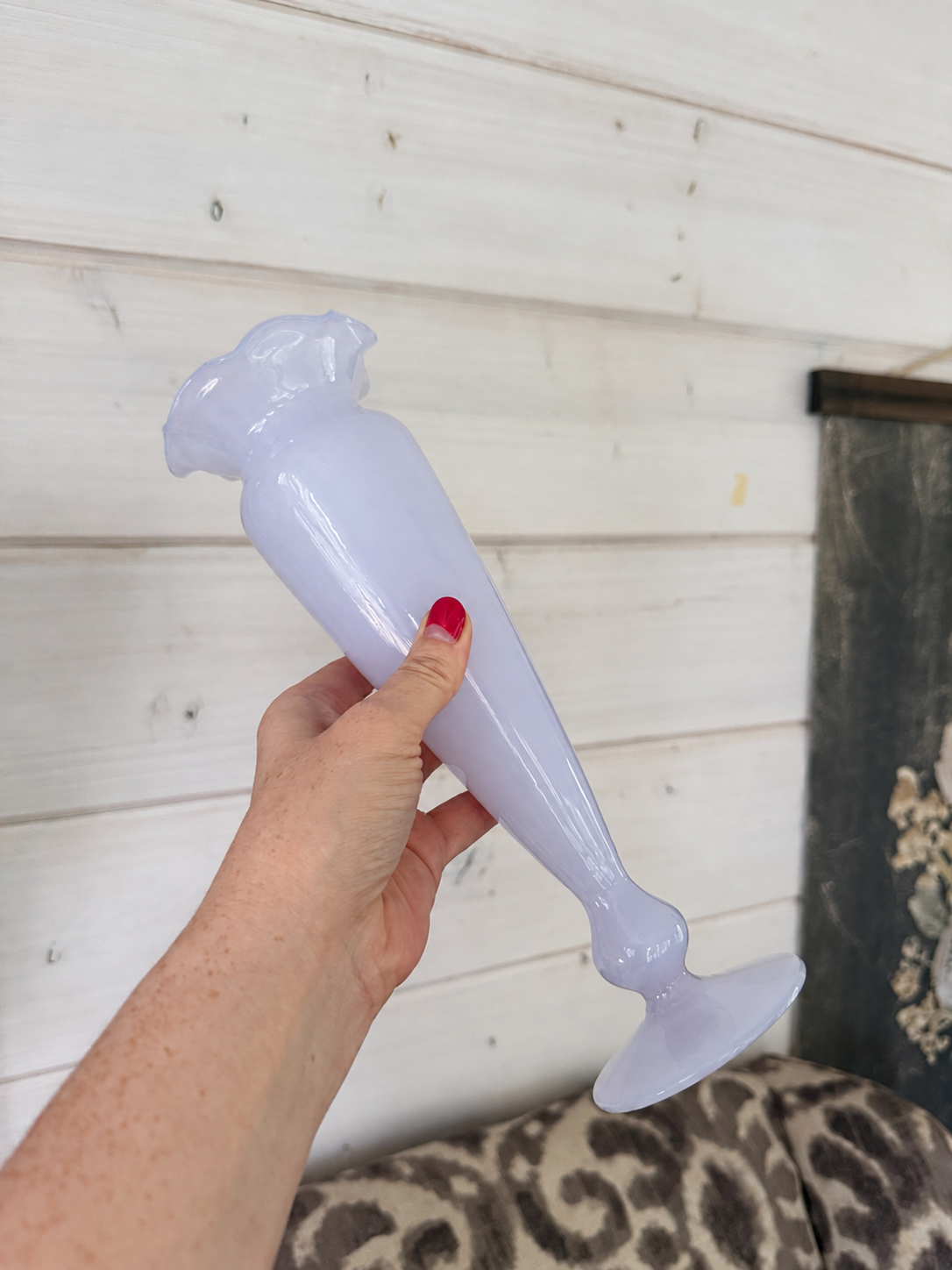 Pale Lavender Opaline Glass Ruffled-Rim Vase