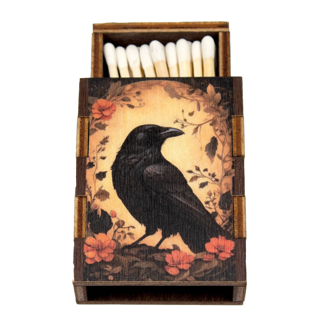 N — Raven wooden book matchbox