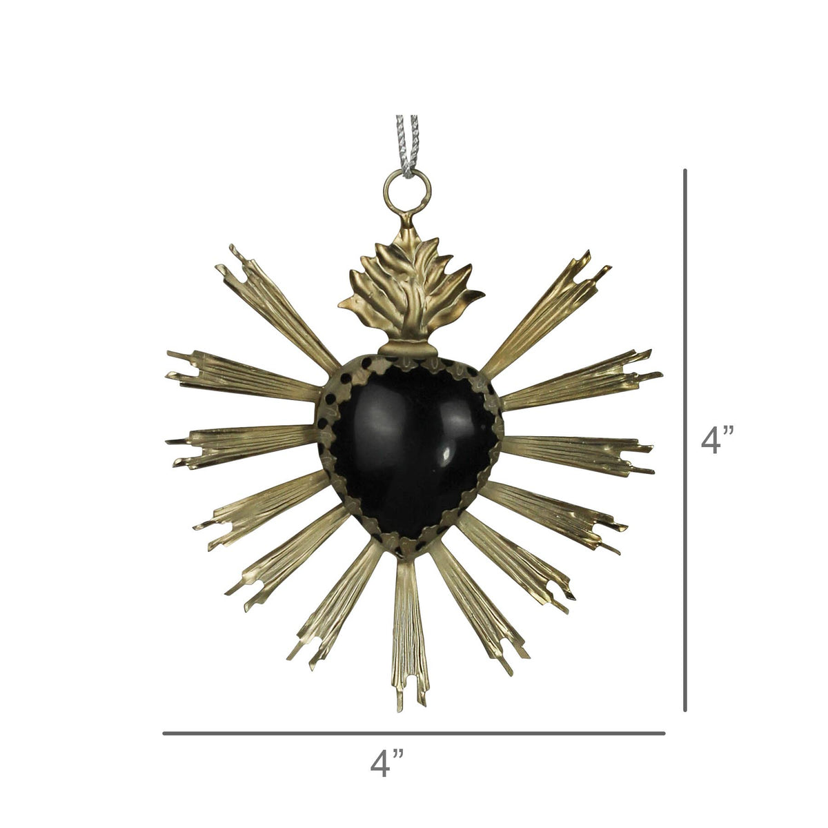 Heart Aflame Ornament, Silver Antique