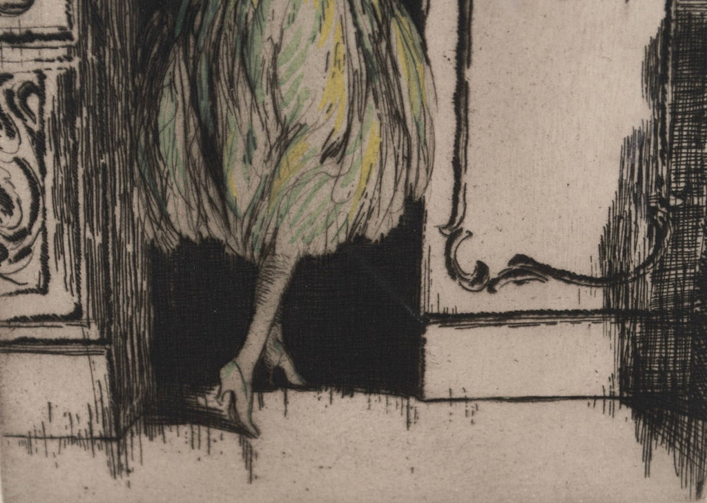 Louis Icart “Feathered Gown” (1926) Limited Edition Hand-Colored Etching | No. 111/500 | Museum Glass