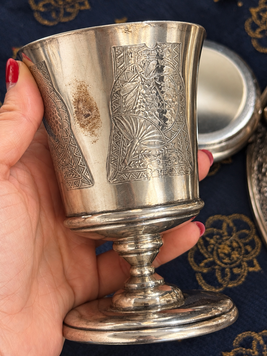 Victorian Derby Silverplate Tilting Water Pitcher, Stand & Goblet | Aesthetic Movement Style