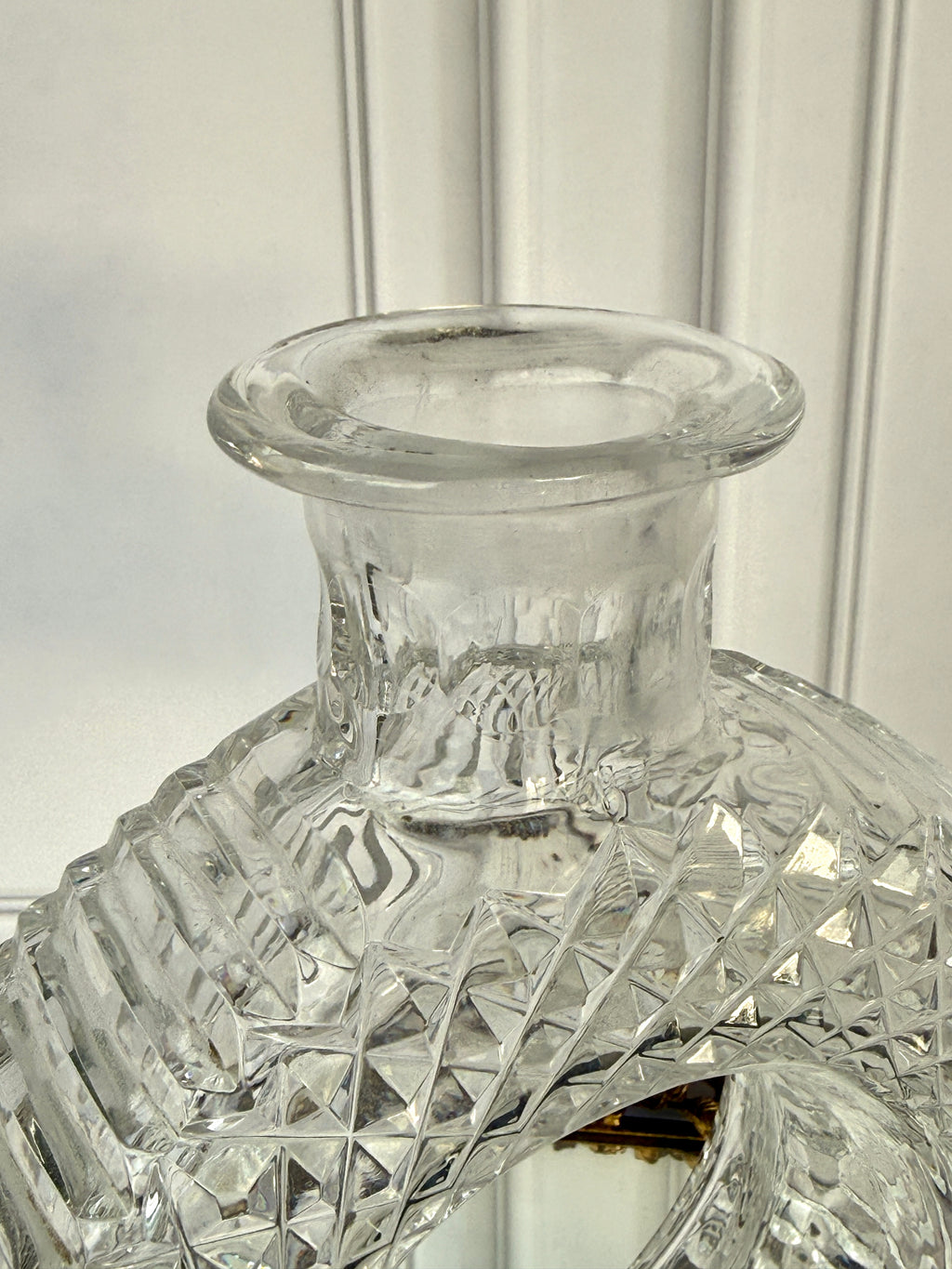 Vintage Cut Crystal Ring Decanter with Geometric Stopper
