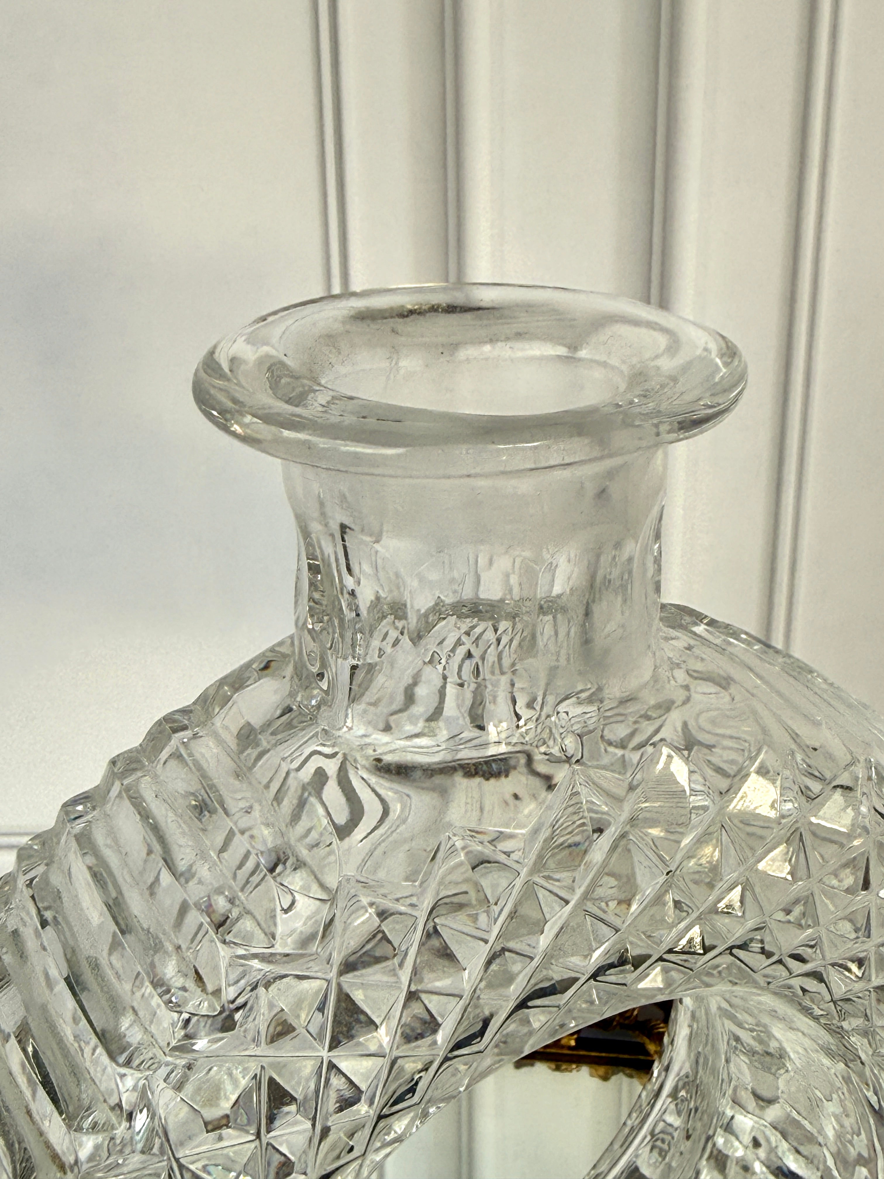 Vintage Cut Crystal Ring Decanter with Geometric Stopper