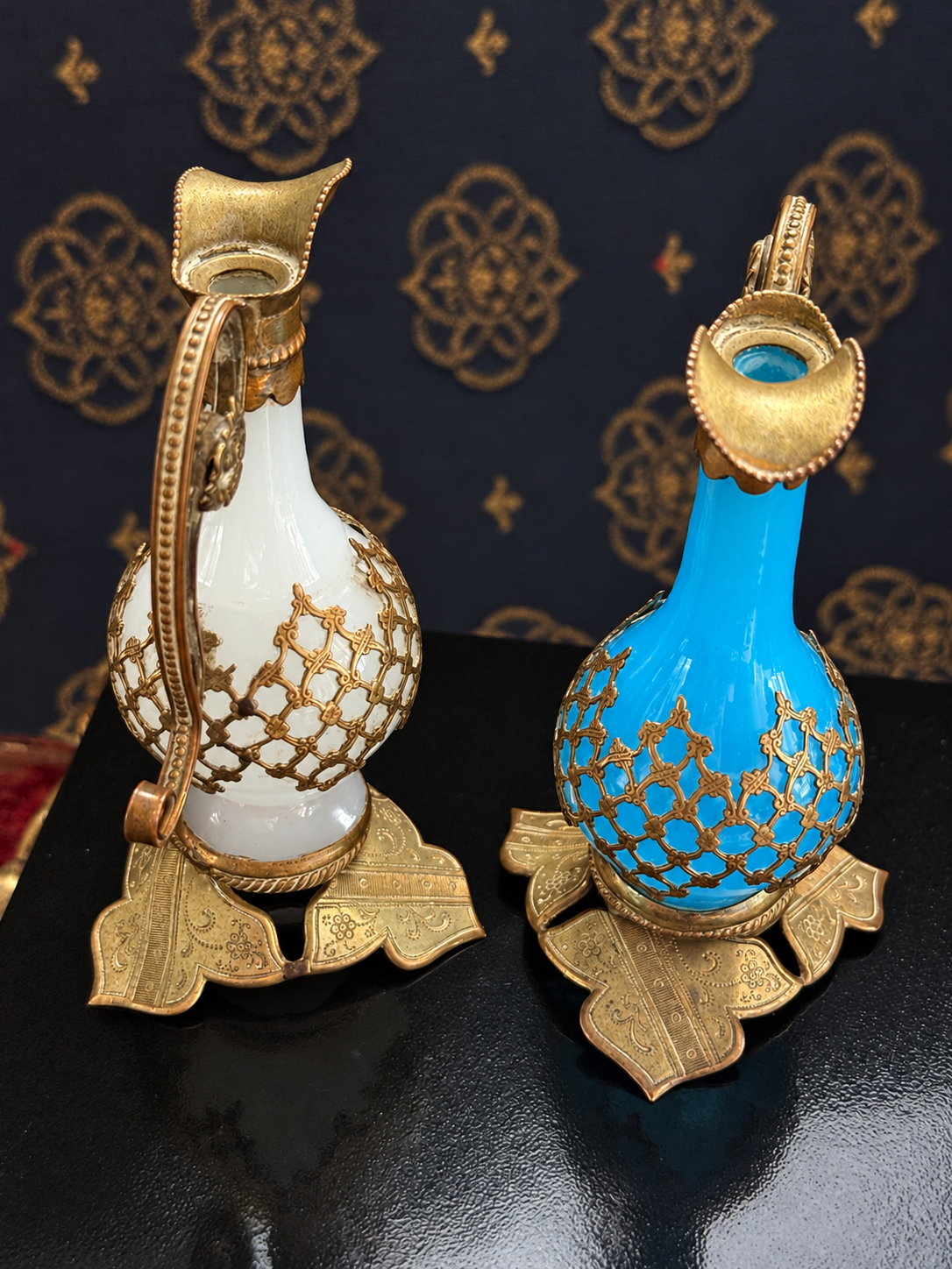 Miniature Turquoise or White Opaline Glass Grand Tour–Style Ewer