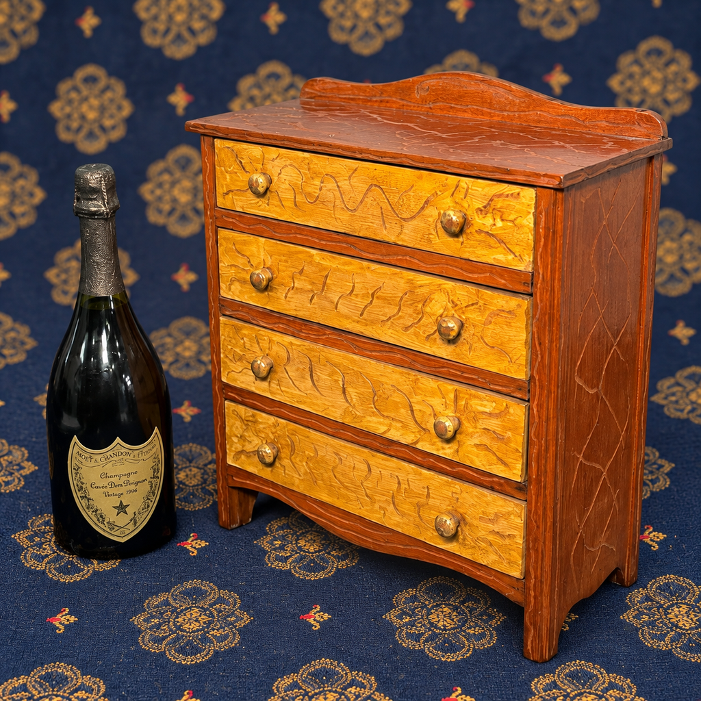 Signed Pops Casey Miniature Chest — Carved Folk Art Dresser