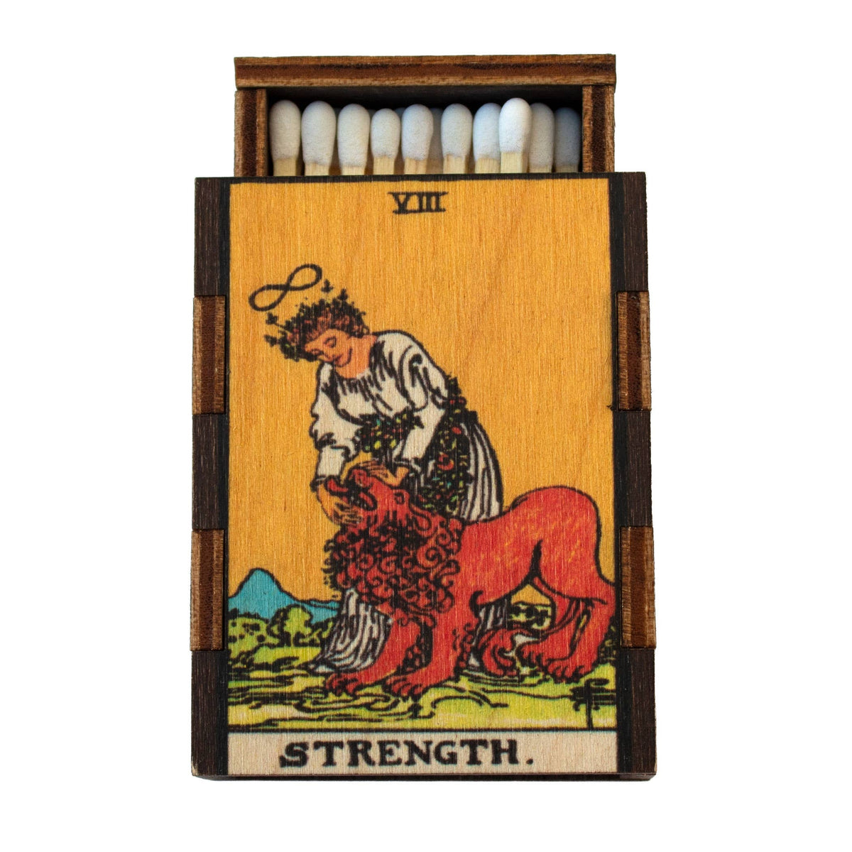 R — Tarot – Strength wooden book matchbox