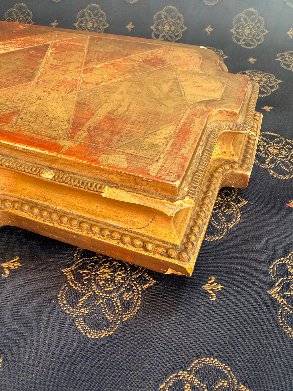 Large Antique French Gilt Display Plinth with Geometric Top