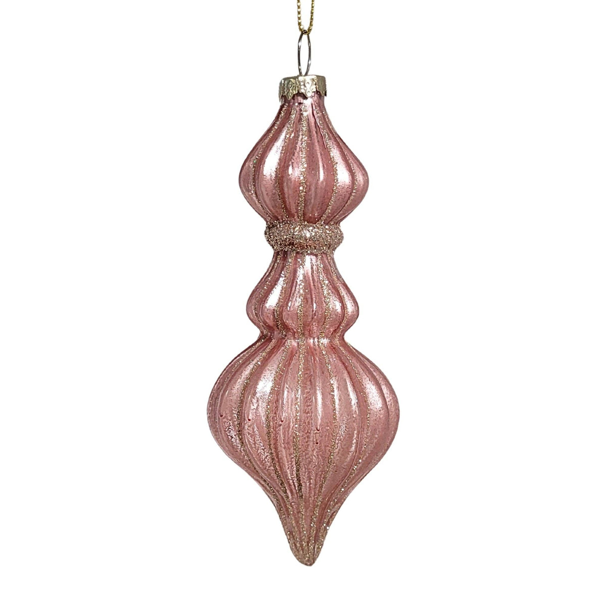 Metallic Glass Finial Ornament - Pink/Champagne 5.75"