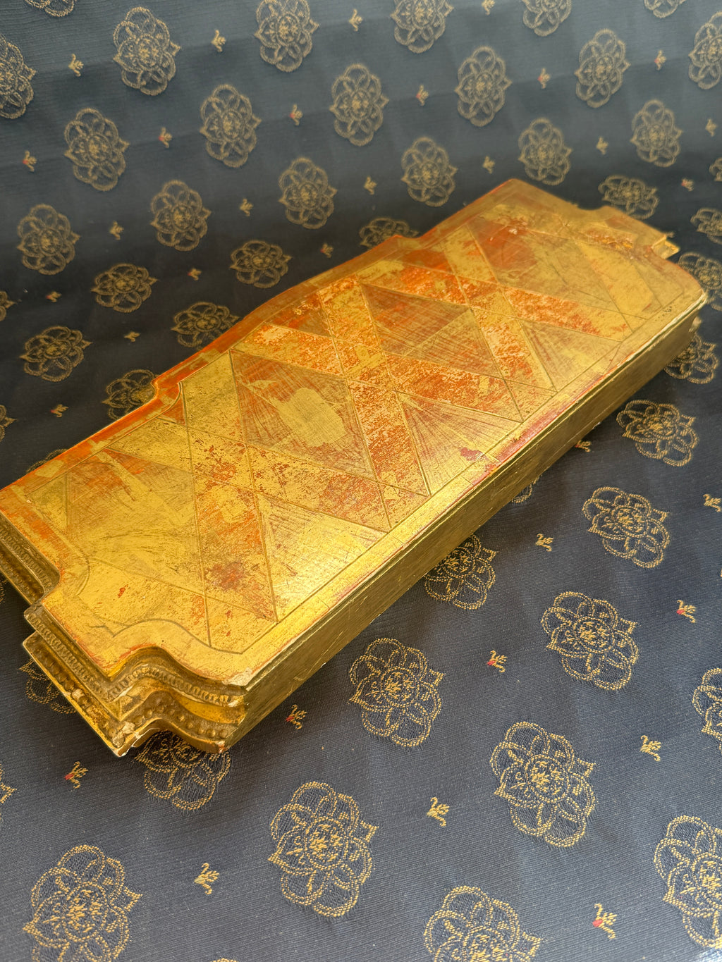 Large Antique French Gilt Display Plinth with Geometric Top