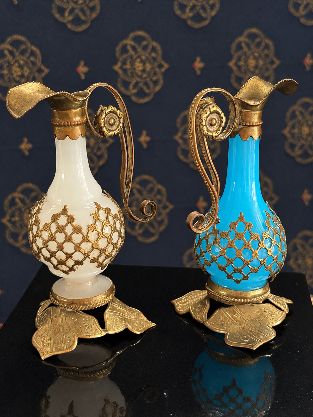 Miniature Turquoise or White Opaline Glass Grand Tour–Style Ewer