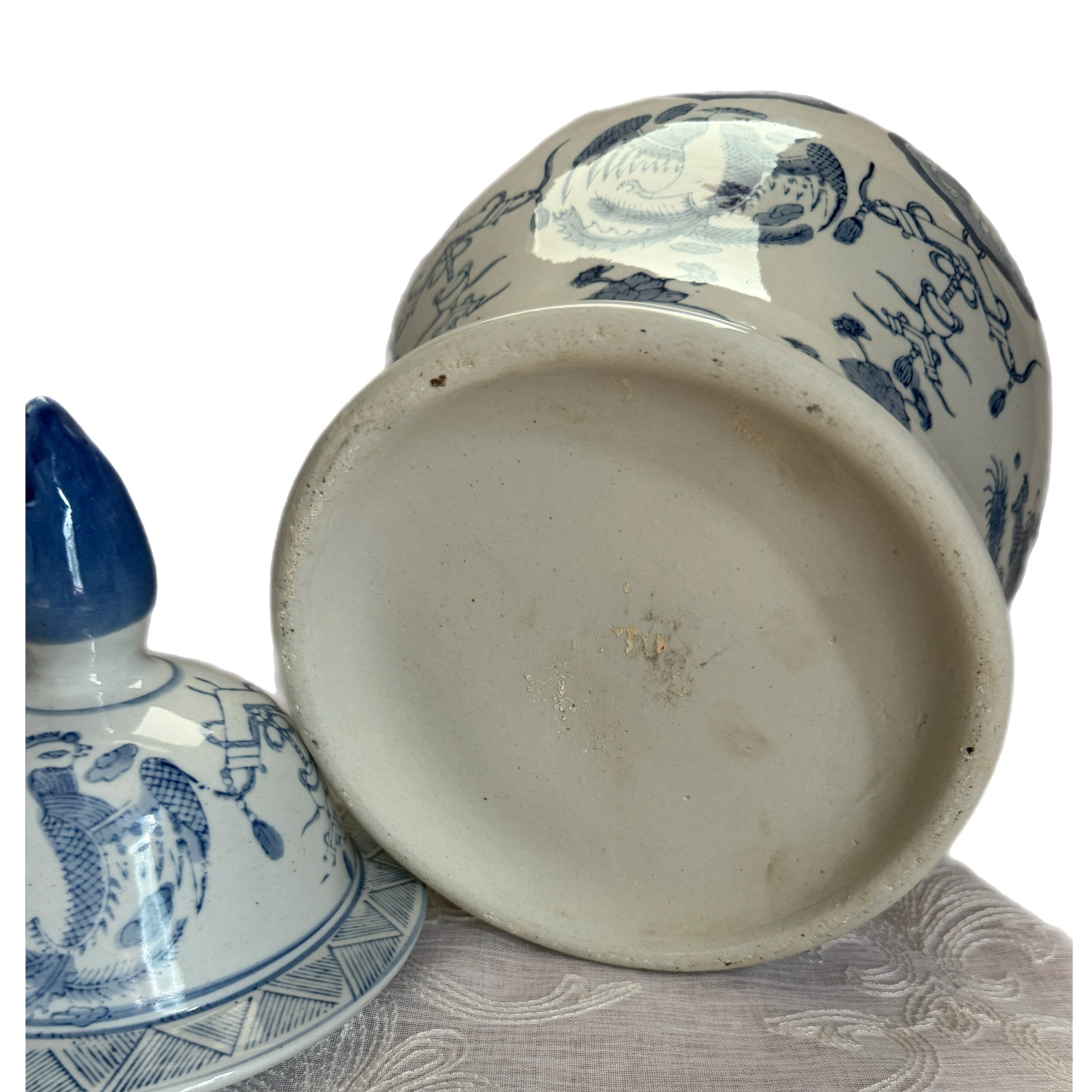 Pair of Large Blue & White Chinoiserie Ginger Jars – 19"