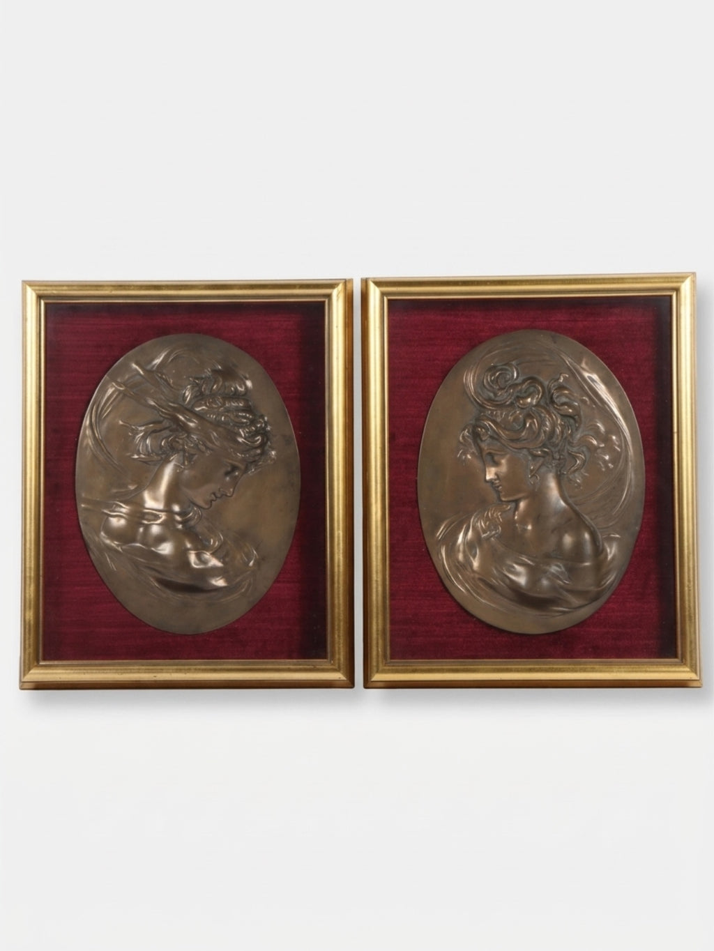 Pair of Bradley & Hubbard Art Nouveau Bronze Bas Relief Cameo Plaques