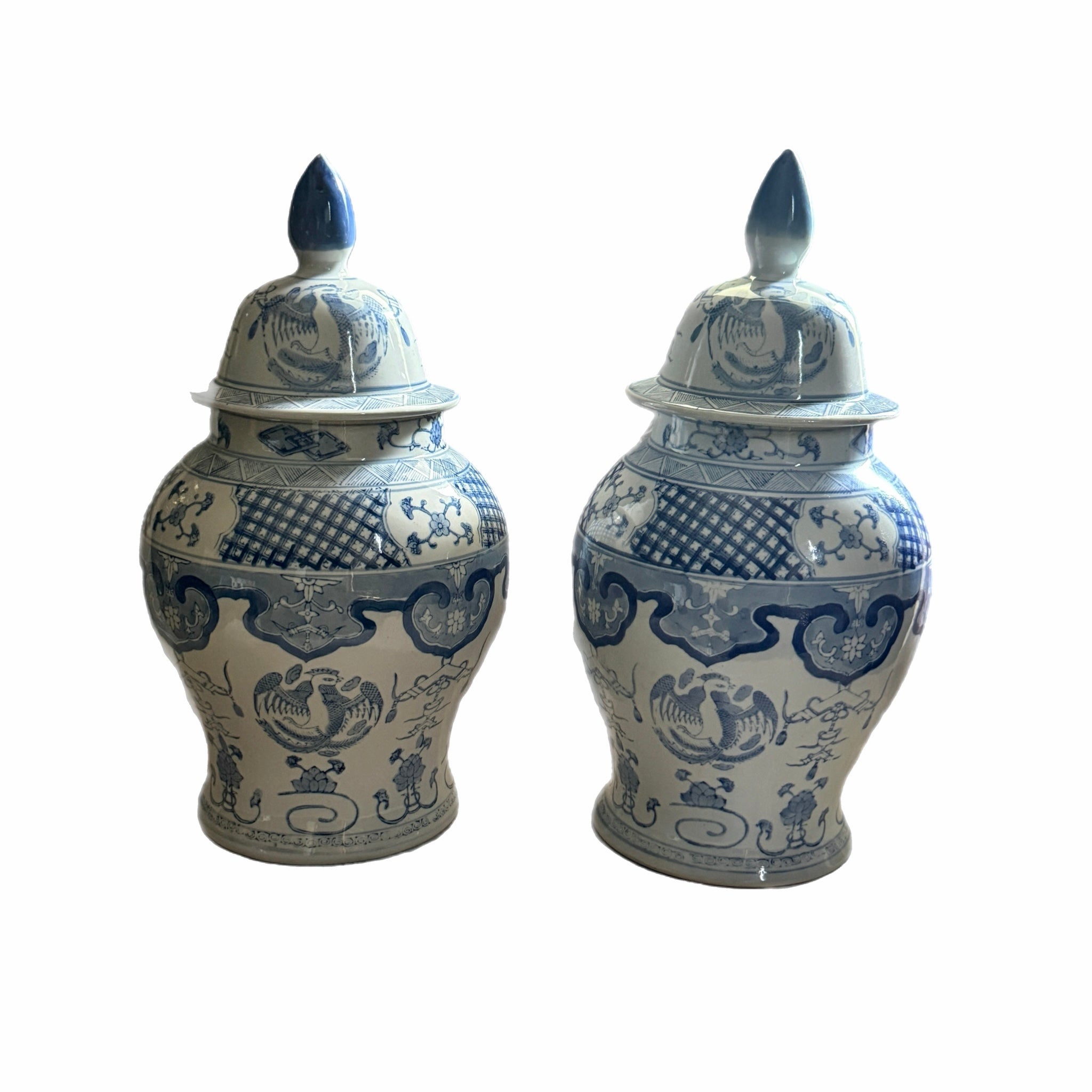 Pair of Large Blue & White Chinoiserie Ginger Jars – 19"