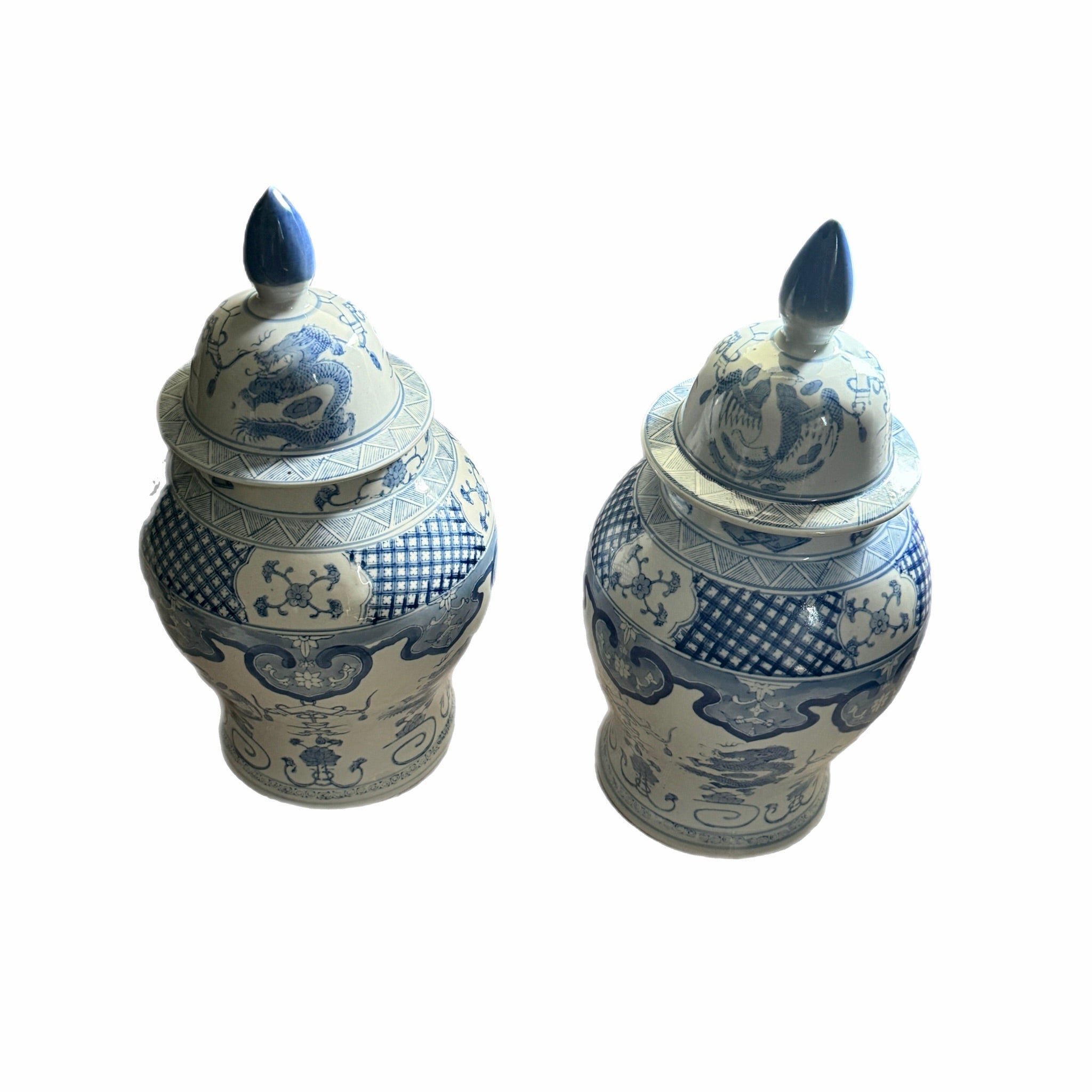 Pair of Large Blue & White Chinoiserie Ginger Jars – 19"