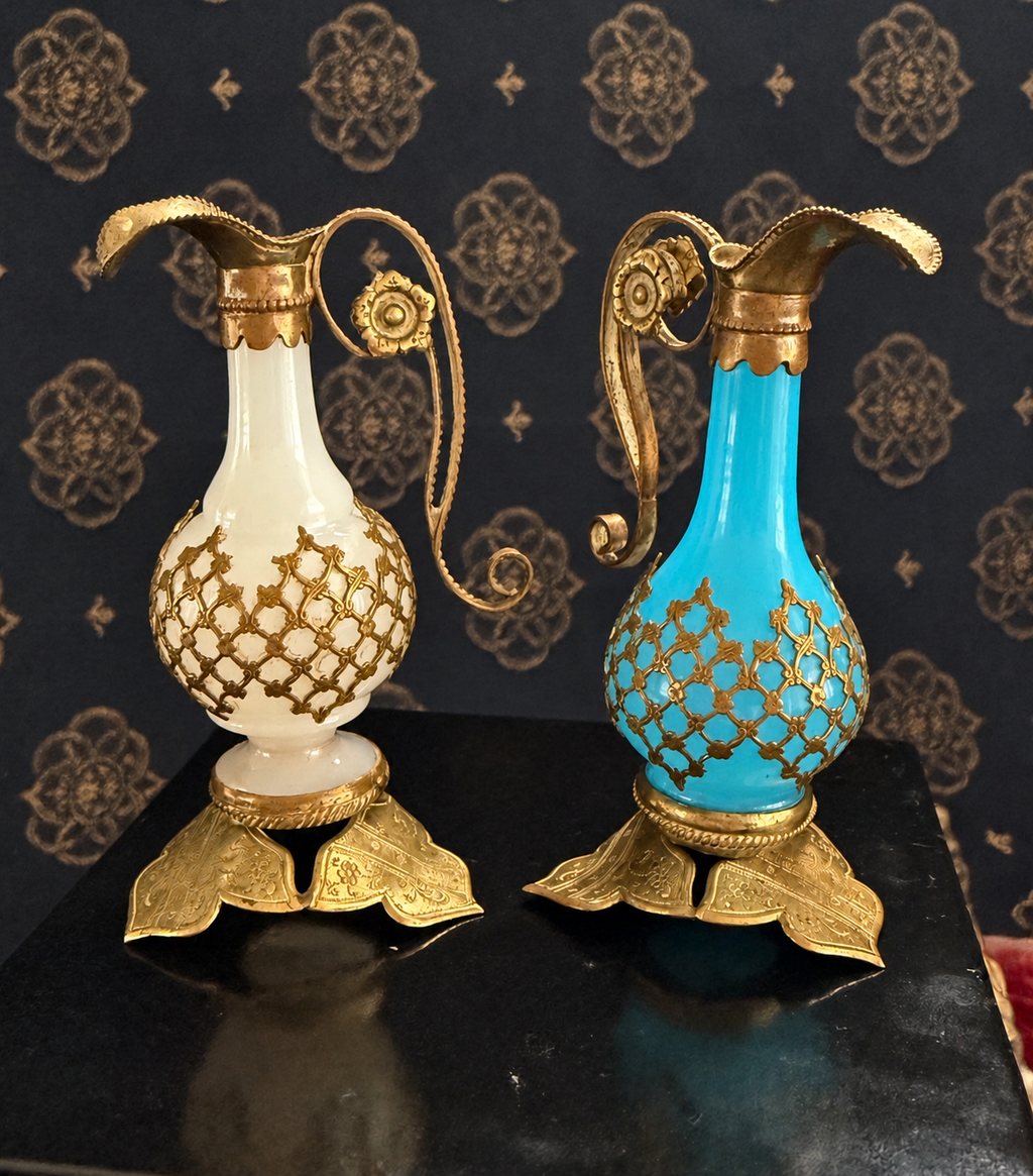 Miniature Turquoise or White Opaline Glass Grand Tour–Style Ewer