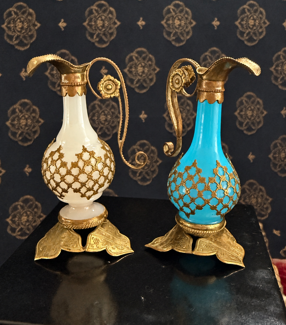 Miniature Turquoise or White Opaline Glass Grand Tour–Style Ewer
