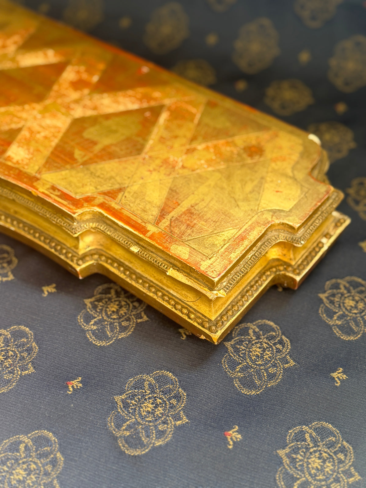 Large Antique French Gilt Display Plinth with Geometric Top