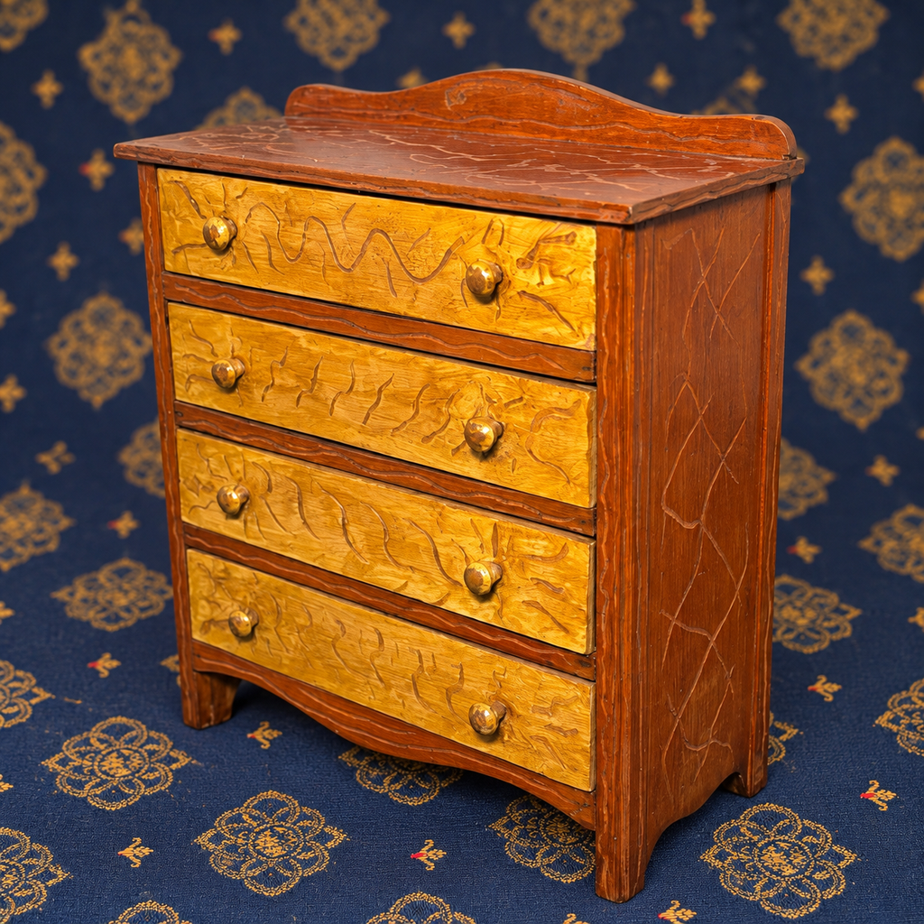 Signed Pops Casey Miniature Chest — Carved Folk Art Dresser
