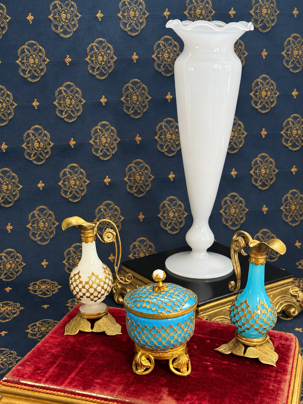 Miniature Turquoise or White Opaline Glass Grand Tour–Style Ewer