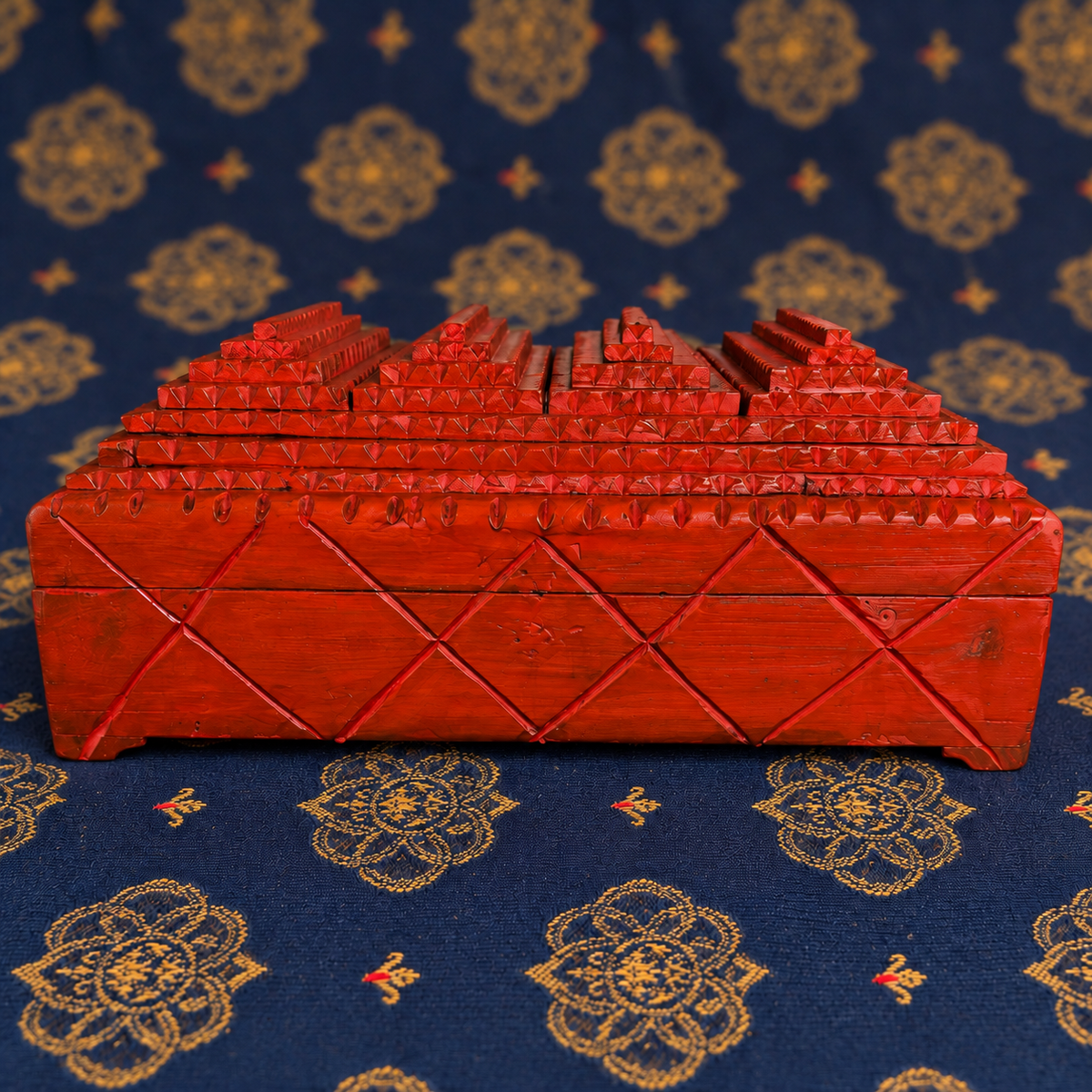 Signed Pops Casey Tramp Art Box — Vibrant Red Folk Art