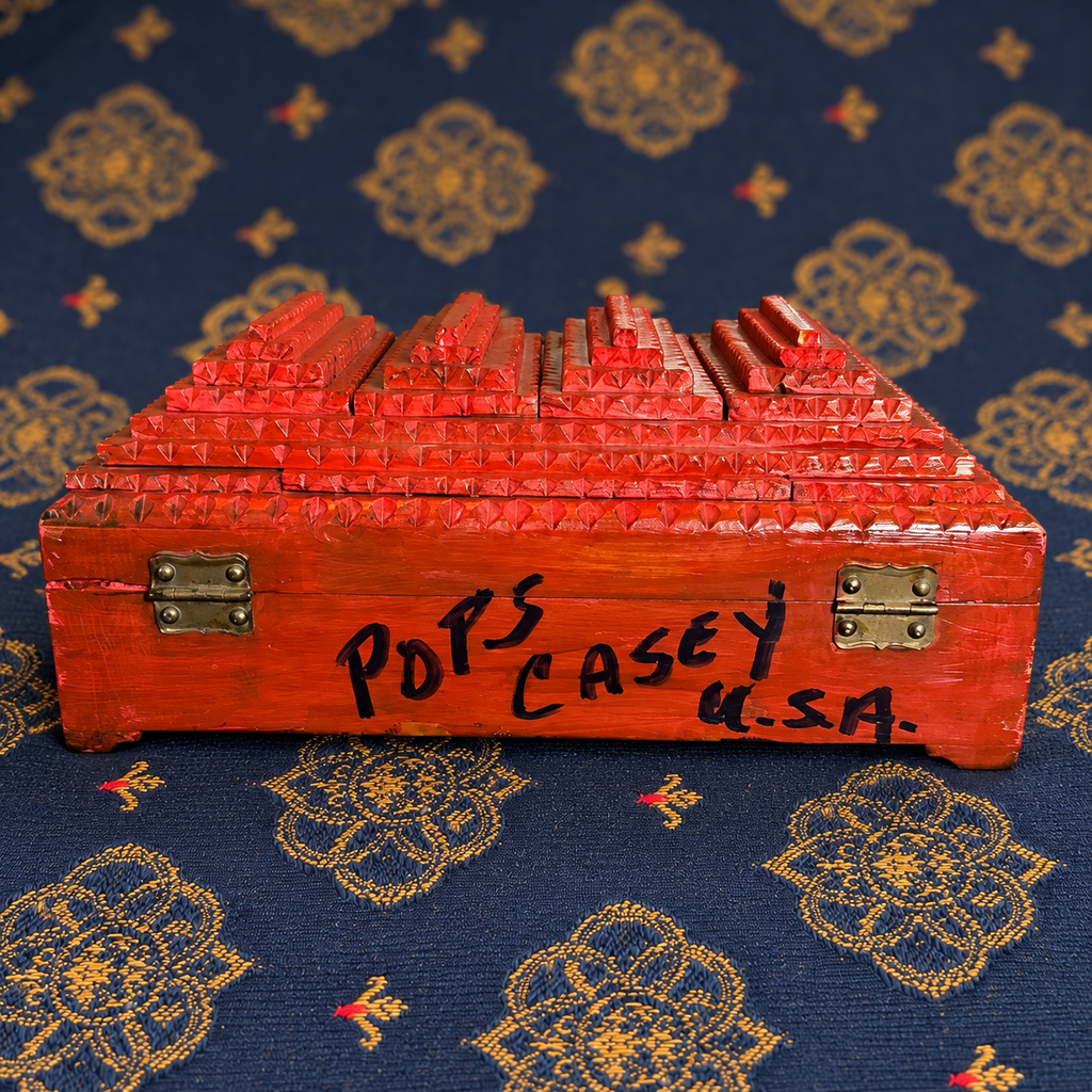Signed Pops Casey Tramp Art Box — Vibrant Red Folk Art