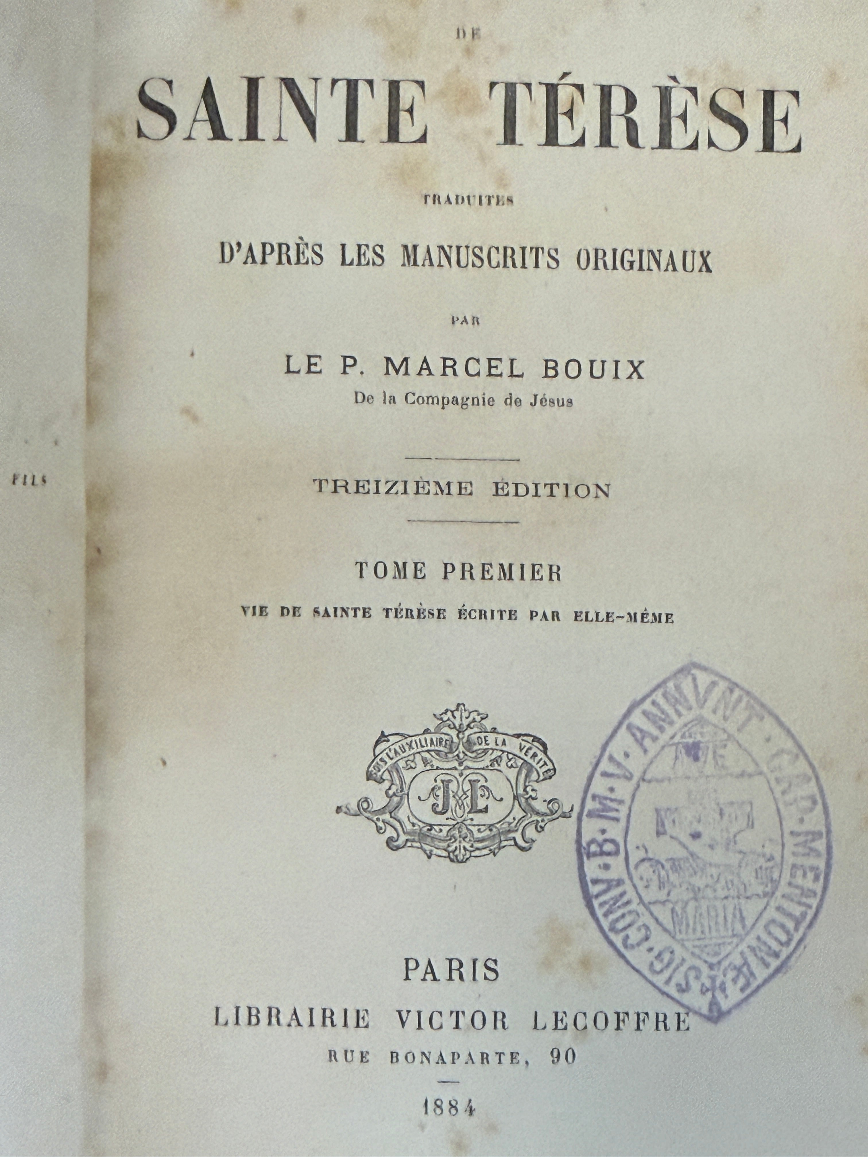 Antique French Leather-Bound “Œuvres de Sainte Thérèse” | 3-Volume Set | Paris, 1884–1885